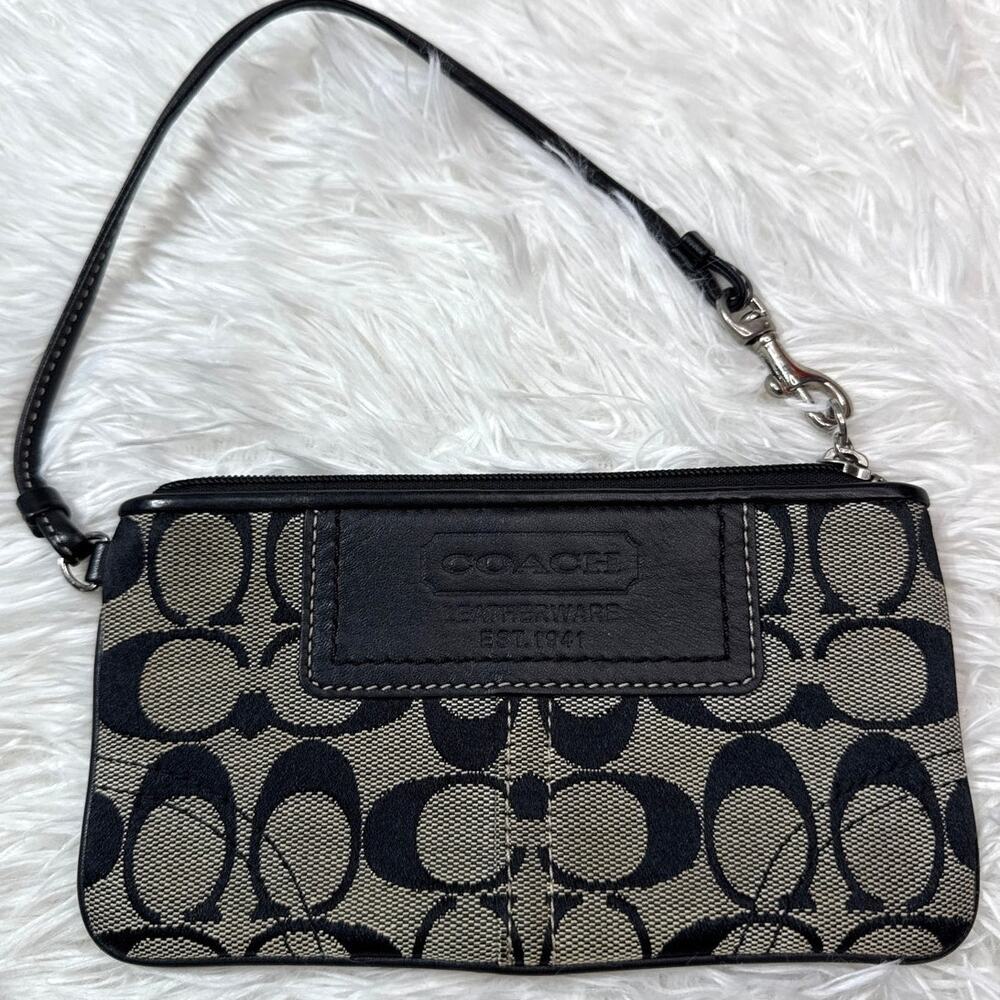 COACH Black Gray Signature Canvas Wristlet